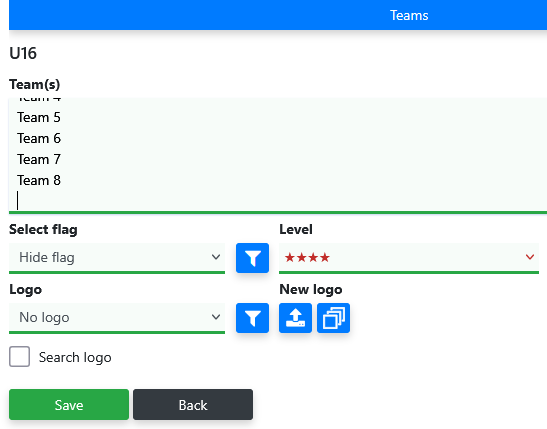 Step 5: Enter playing fields