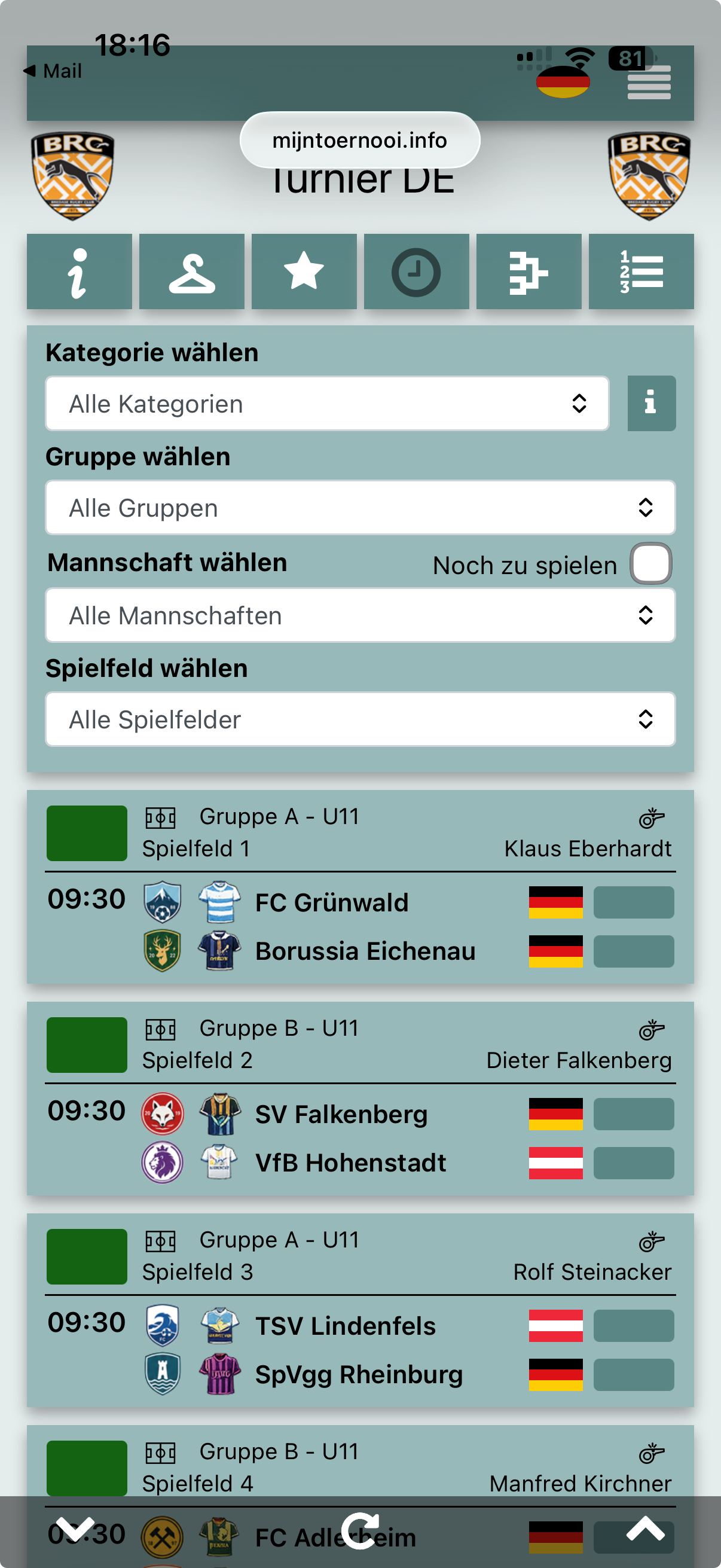 Mobile Besucherseite mit Spielen und Filtern