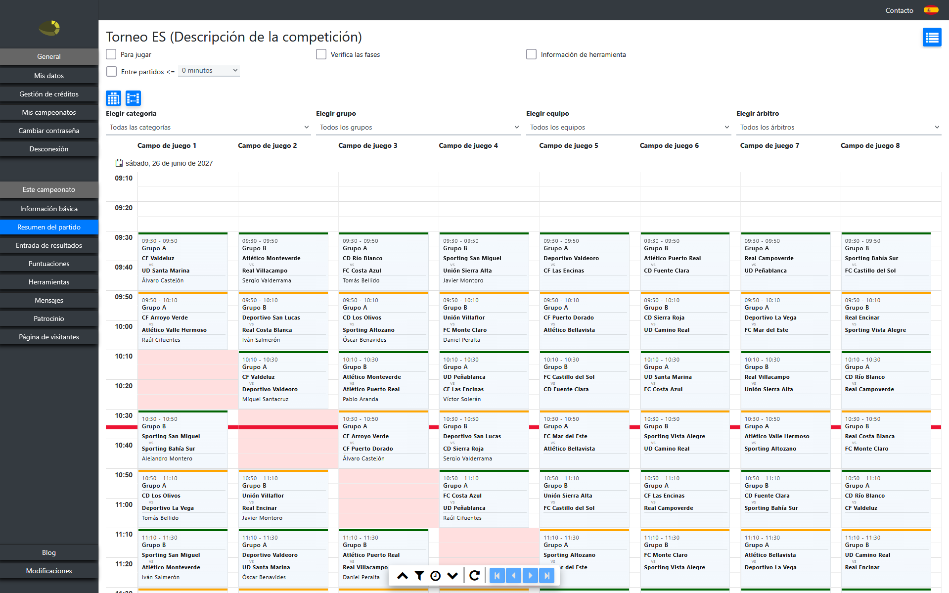 Planificador de partidos con programación drag and drop por campo