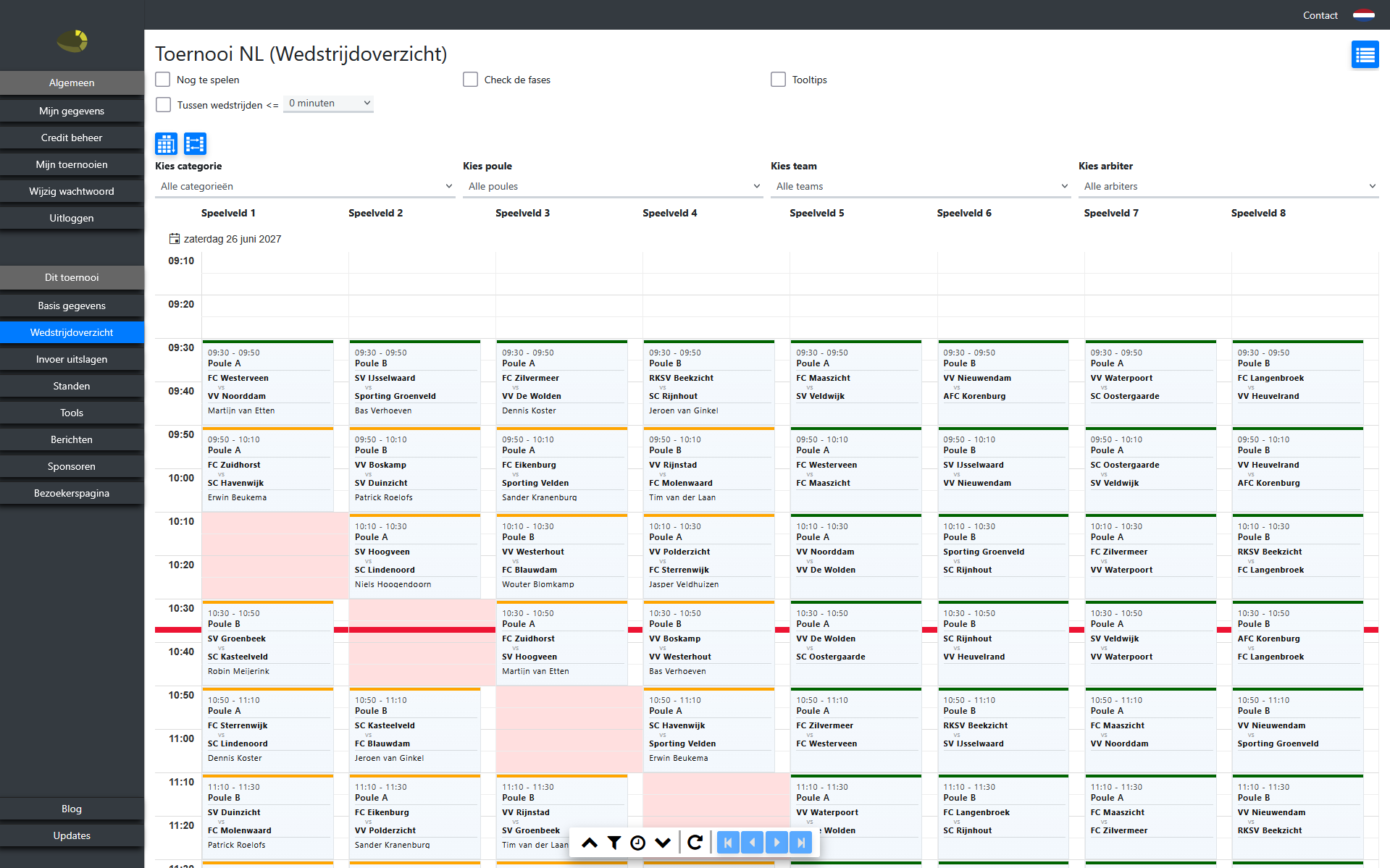 Wedstrijdplanner met drag and drop planning per speelveld
