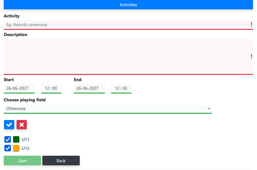 Adding activities to match schedule