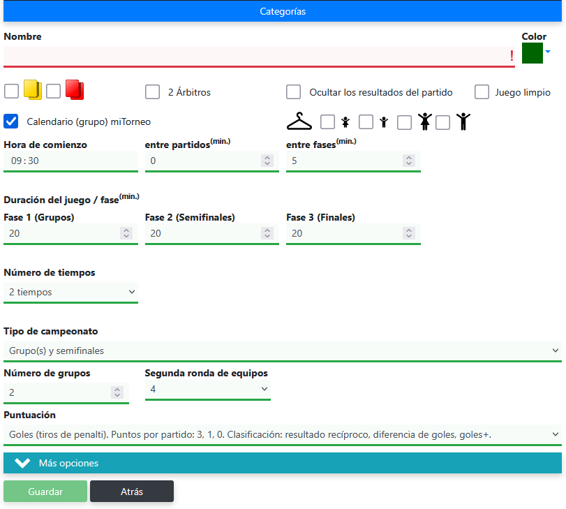 Crear categorías en Mijntoernooi.info