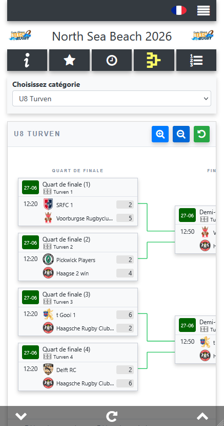 Consulter le calendrier des finales du tournoi de rugby dans l'application mobile pour les visiteurs
