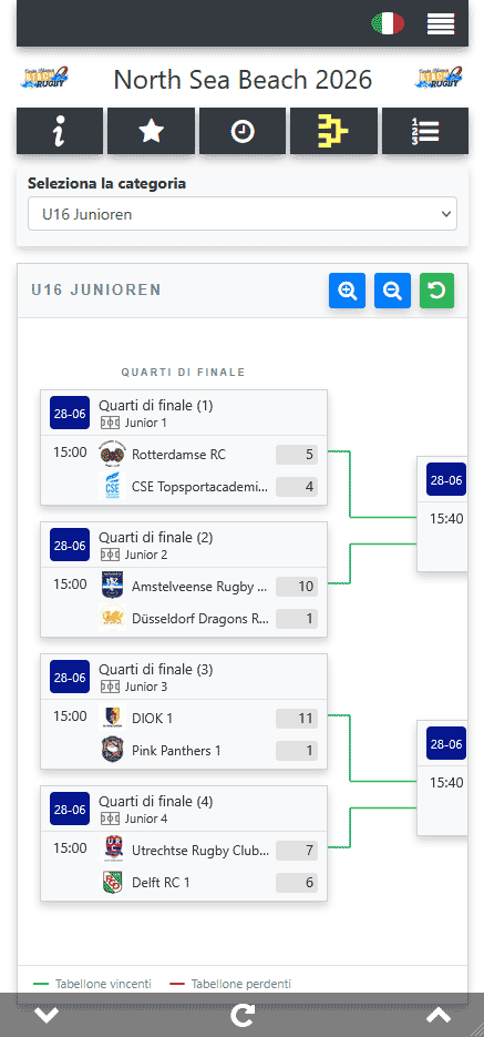 Visualizzare il calendario delle finali del torneo di rugby nell'app mobile per i visitatori