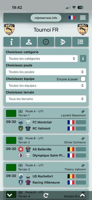Programme des matchs à jour avec les terrains associés
