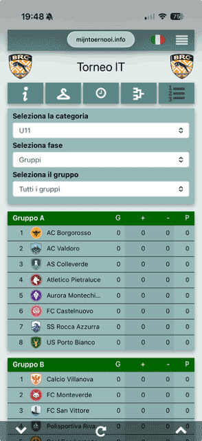 Classifiche dei gironi aggiornate in tempo reale