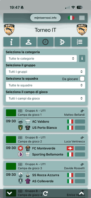 Programma partite aggiornato con i campi collegati