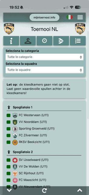 Praktische clubinformatie zoals kleedkamerindeling